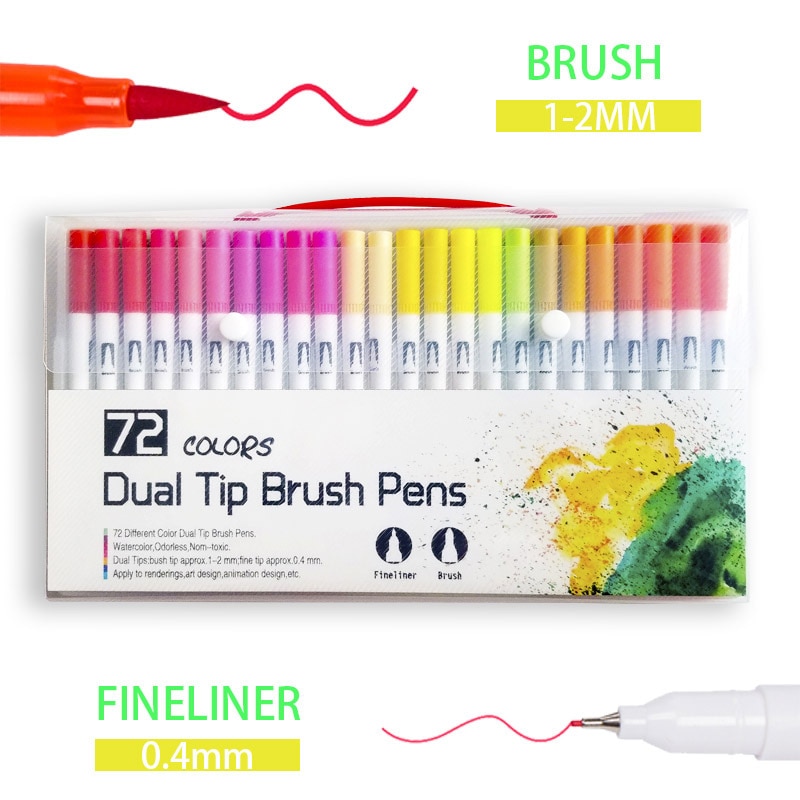 12/18/24/36/48/72/100 stk farver dobbelt tip børste penne tegning maleri akvarel kunst markør farverige penne skoleartikler