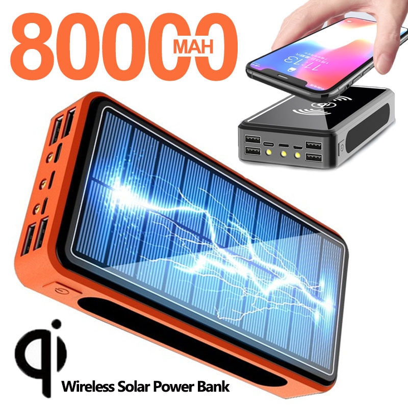 80000mAh Qi Drahtlose Ladung Energie Bank Solar- Handy, Mobiltelefon Energie 4usb Ladegerät 9V4A Externe Batterie Bank für Iphone Samsung Xiaomi