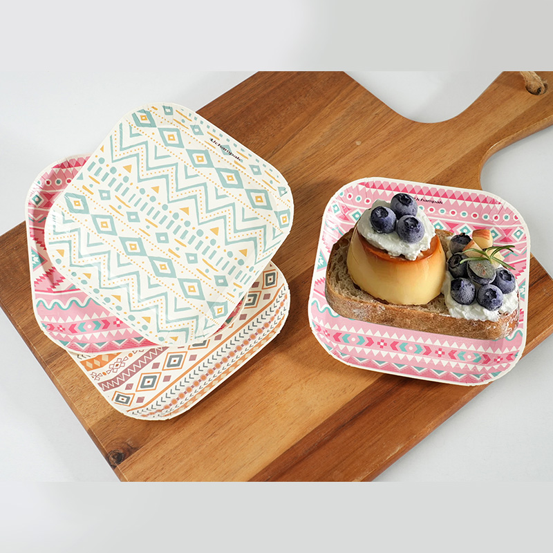 Geometryczne Kolorowe Papierowe Talerze Jednorazowe Deserowe Tortowe Kwadratowe mini Talerzyki na Przystawki i Przekąnarty na Ślub Urodziny Papierowe Naczynia