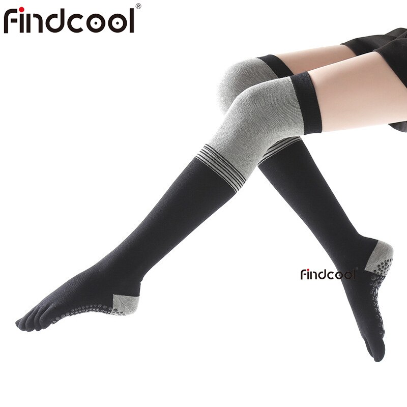 Findcool-Calcetines deportivos antideslizantes para Yoga, medias de cinco dedos para Fitness, de algodón para adelgazar, gimnasia, masaje de pies: Black Grey