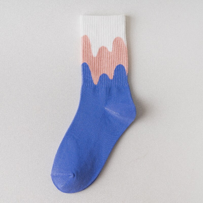 Trend Autumn and Winter Socks Female Gradient Ice Cream Wave Stripe Personality Crew Socks for Women: Blue