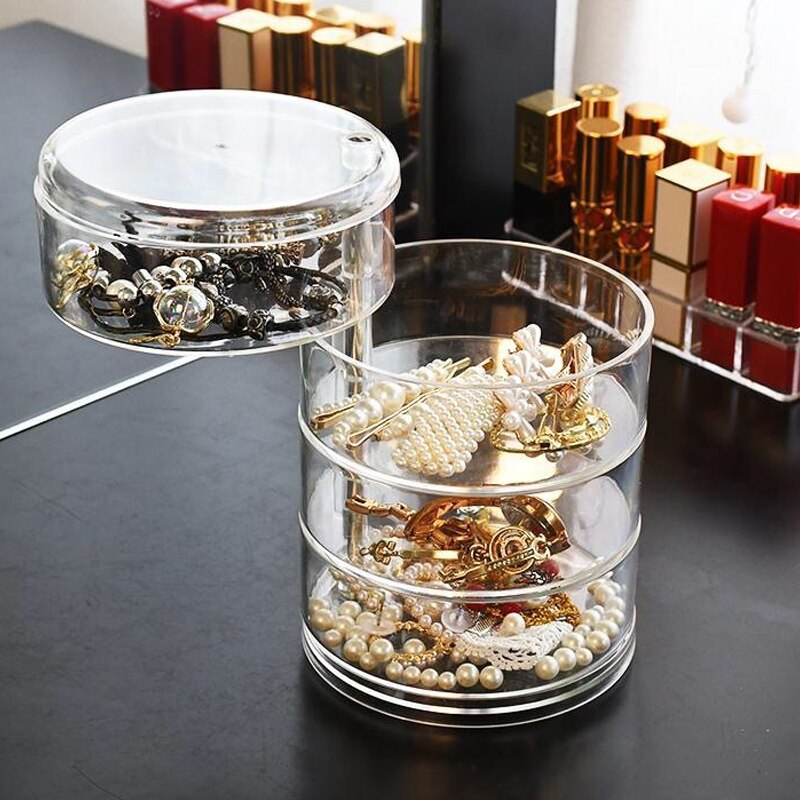 Acrylic Crystal Cosmetics Storage Box 360 Degree Rotating Cosmetic Storage Box Detachable Makeup Beauty Drawer Display Stand
