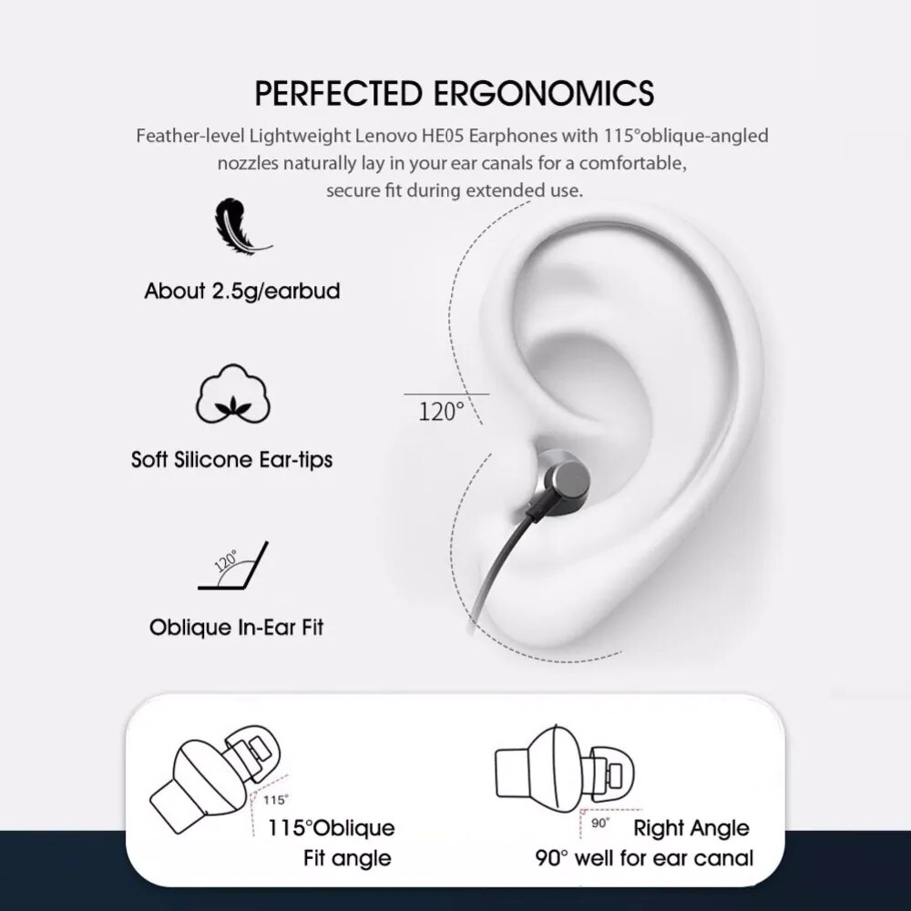 Original Lenovo wireless headset HE05 Bluetooth-compatible 5.0 Earphone Neckband Наушники Noise Cancelling Mic Waterproof stereo