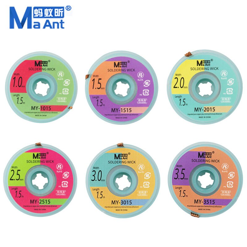 Ma-Ant Pure Copper Wire Plus Chemical Formula Precision Braid Solder Wire With Fast soldering/Low Residue For BGA Solder Repair: 6PCS