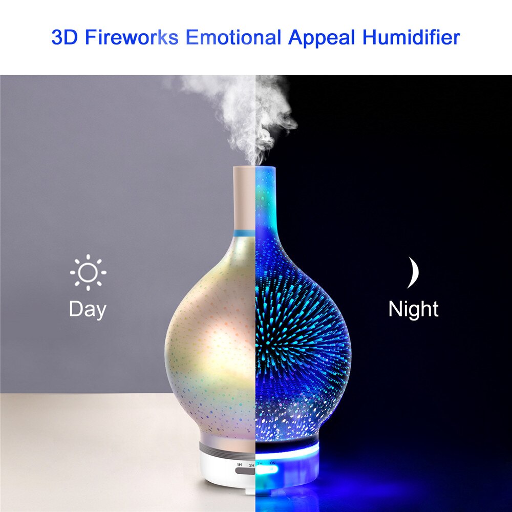 120ml 3d Feuerwerk Glas Elektrische Luftbefeuchter Ätherisches Aroma Öl Diffusor Ultraschall Aroma Diffusor Romantische Atmosphäbetreffend Licht