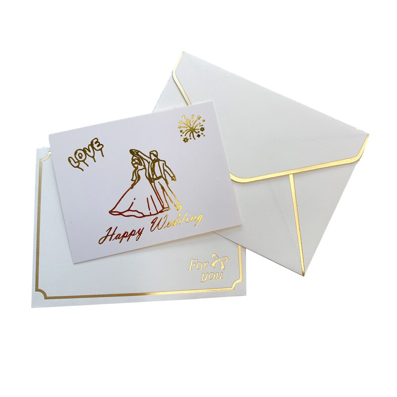 1Set Bronzing Ironing envelope with card MINI White cards wedding happy birthday Invitation 80*60MM: wedding