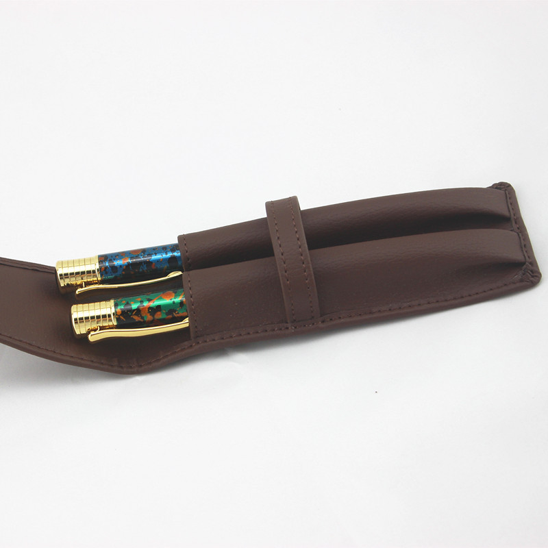 Luxe Zwart Lederen Pen Tas Houder Etui Kantoor Schoolbenodigdheden Double Pouch voor Fontein Leider Creatieve
