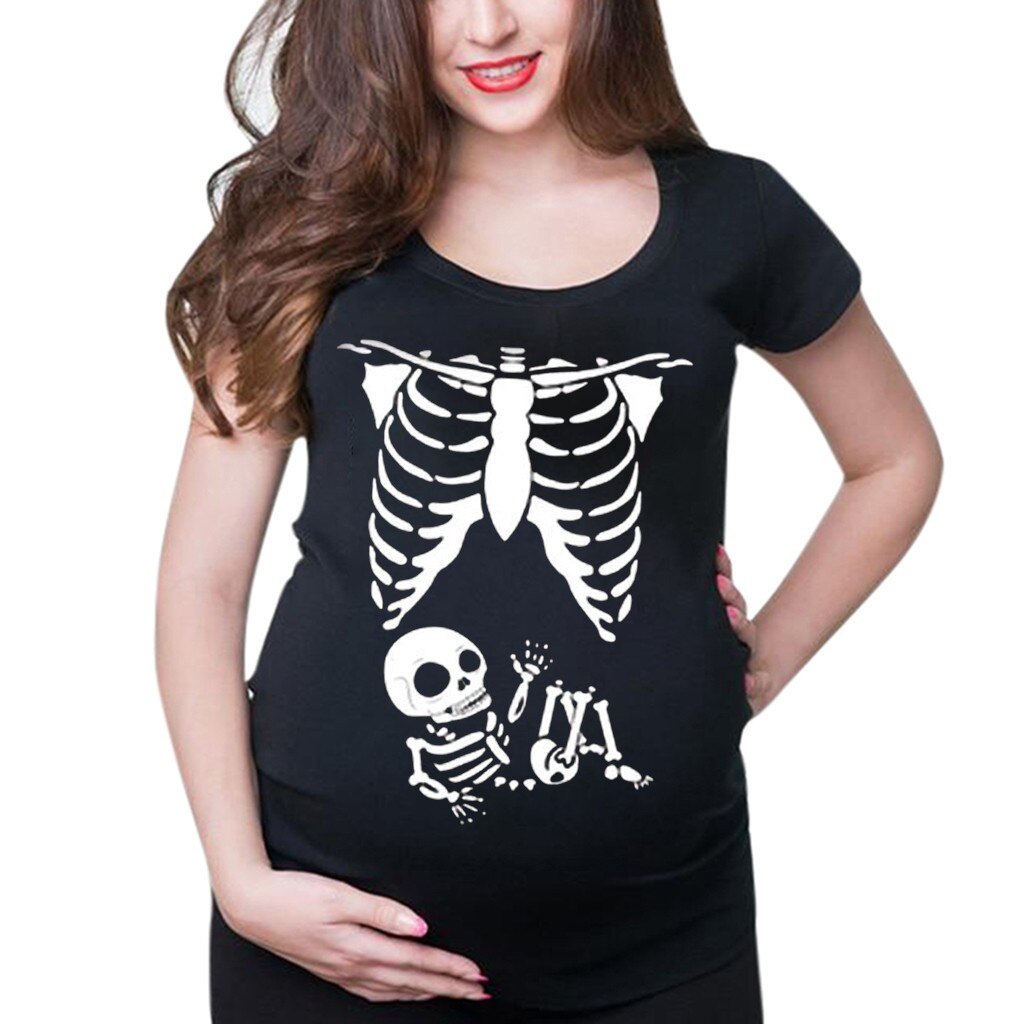 Novelty Maternity Clothes Women Maternity Short Sleeve Skeleton Print Shirt Pregnant Tops Casual Clothes ropa embarazada @45