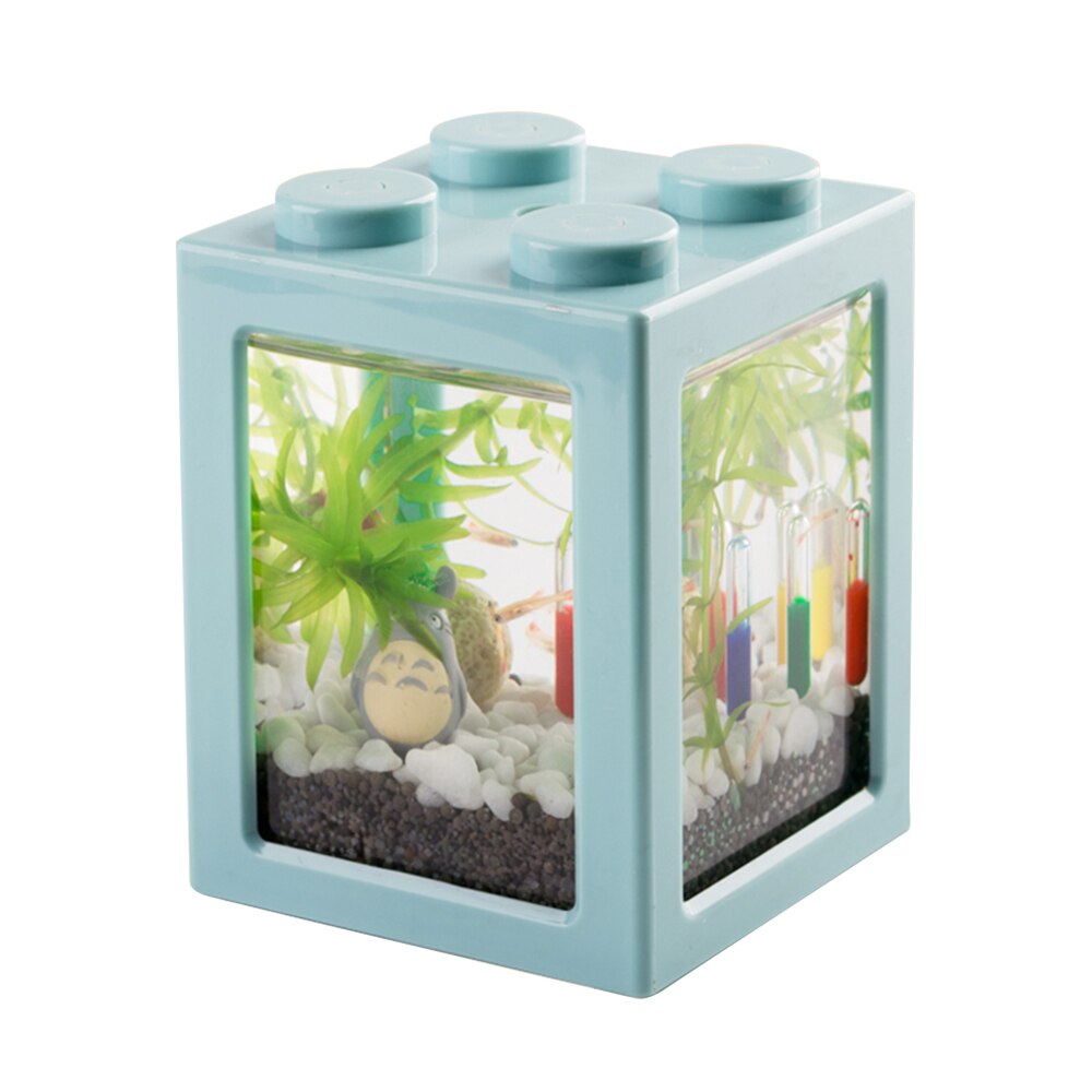 Kleine Aquaria Stapelbaar Usb Mini Aquarium Met Led Lamp Licht Rumble Fish Cilinder Aquarium Benodigdheden