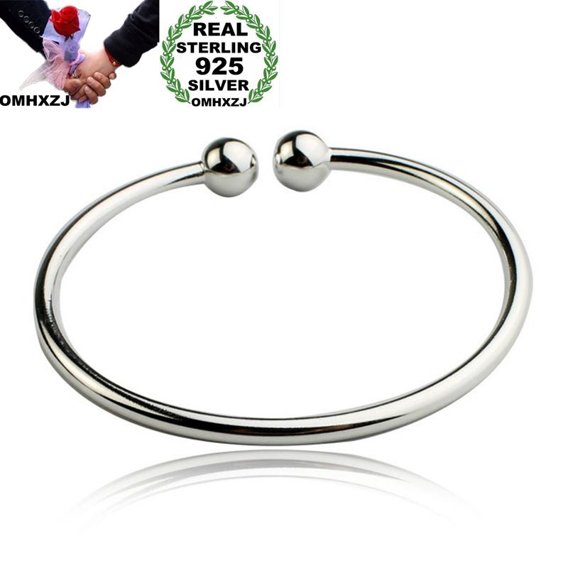 OMHXZJ Persoonlijkheid Mode OL Vrouw Meisje Zilveren Eenvoudige Blank Open 925 Sterling Zilveren Manchet Bangle Armband BR163