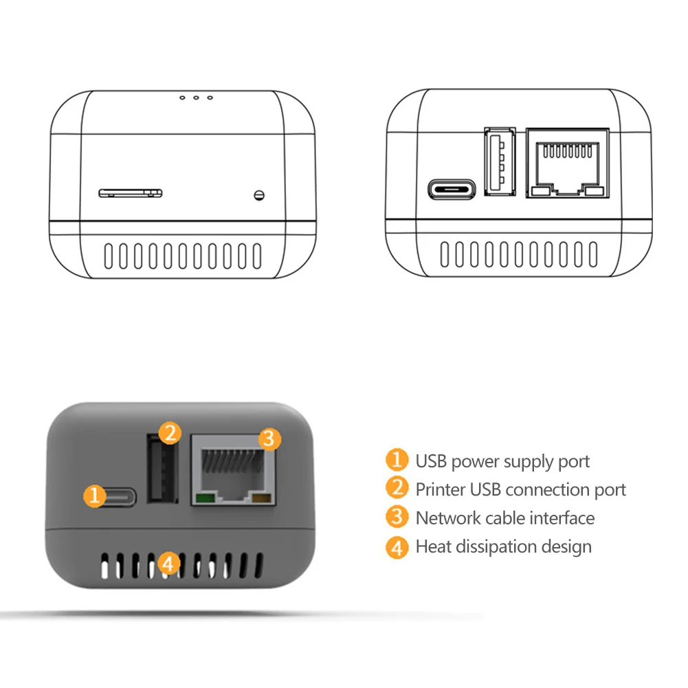 Draadloze Printserver - 2 Poorts USB Type-C - WiFi Netwerkadapter voor USB Printers - Compatibel met Windows, iOS, Android