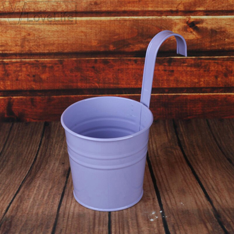 Macetas colgantes de pared para jardín y balcón, cubo de Metal, soporte para flores, 10 colores: Purple / 5pcs