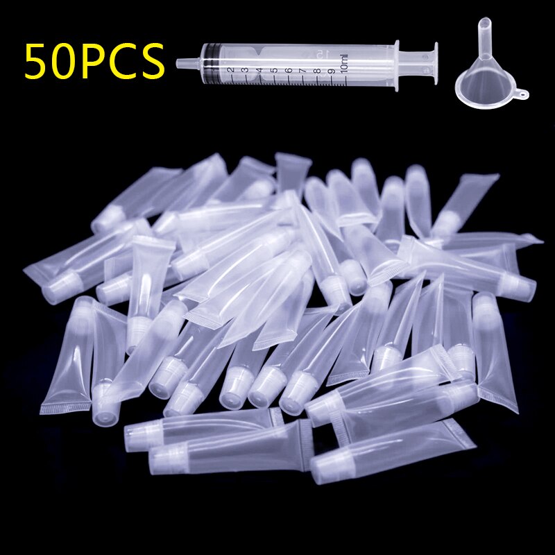 300 stuks 5 ml lege lipgloss tubes lippenstift tube lippenbalsem zachte tube make-up knijp doorzichtige lipgloss tube container: 50 stuks