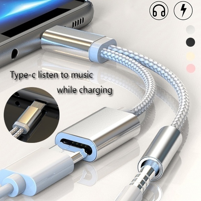 2 In 1 AUX Splitter Type C Adapter For Huawei P30pro P40 P20 Pro Xiaomi Connector USB C to 3.5mm Headphone Jack Charge Converter