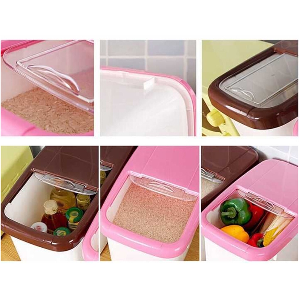 Caja de almacenamiento de arroz de 10kg cajas de almacenamiento de plástico contenedor de almacenamiento de alimentos de cocina dispensador de cereales organizador de almacenamiento herramienta de cocina