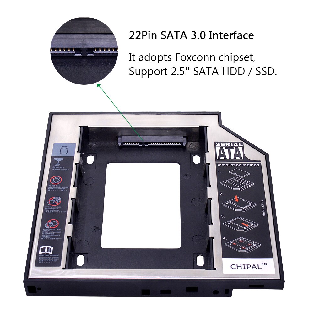 Chipal 2nd Hdd Caddy 12.7 Mm Aluminium Optibay Sata 3.0 Harde Schijf Box Behuizing Dvd Adapter 2.5 Ssd 2 tb Voor Laptop CD-ROM