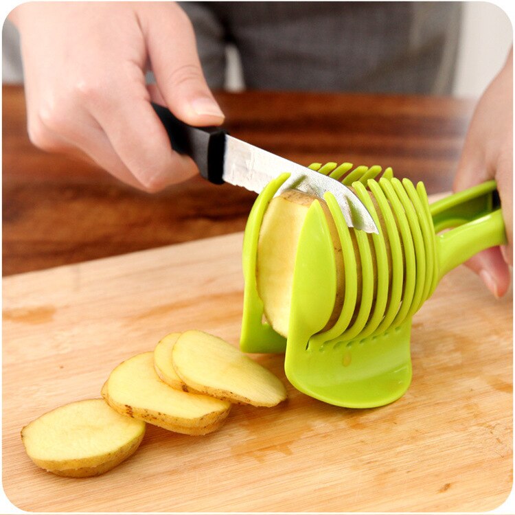 Grønn farge tomatkutter fruktkutter stativ tomat sitronkutter utensilios de cozinha assistent lounged shreaders skjæremaskin