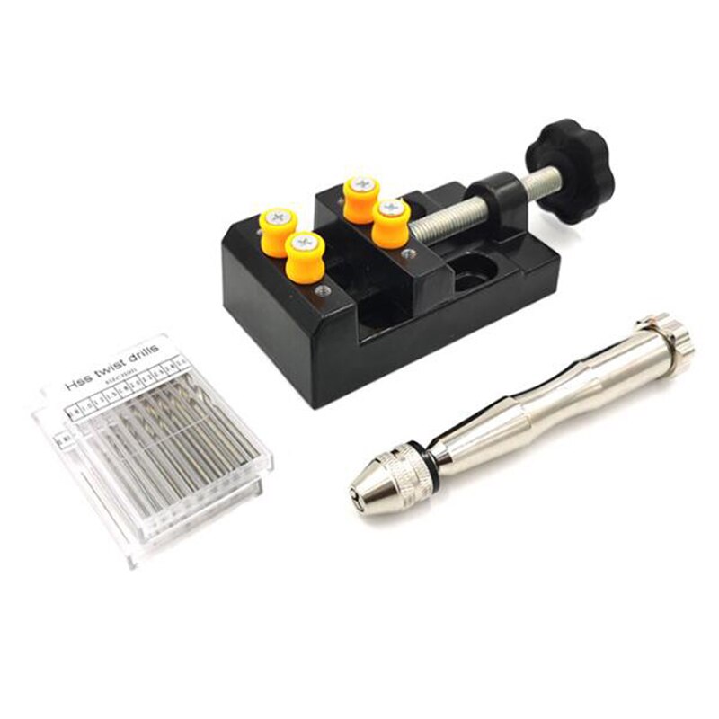 Juego de tornillos de banco con taladro de mano, kit de herramientas de cama con taladro de 0,5 MM-3,2 MM, para carpintería