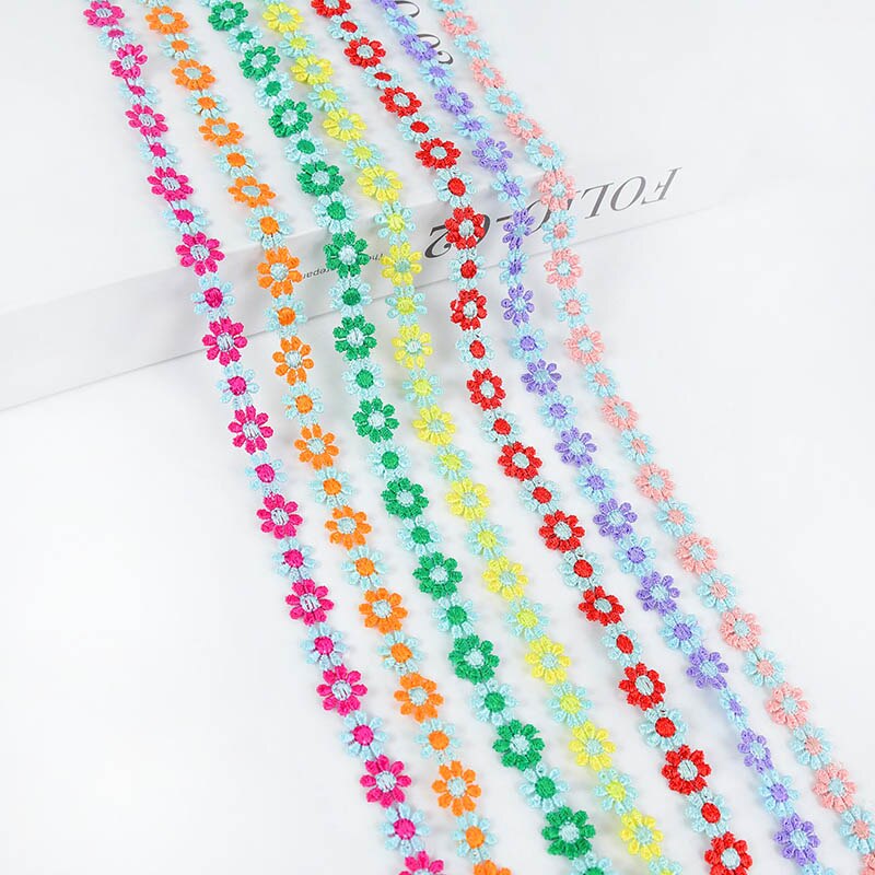 3 yards 12mm broderi lille marguerit bånd rulle polyester blomst blonder stof trim til gør-det-selv tøj syning håndværk tilbehør levering