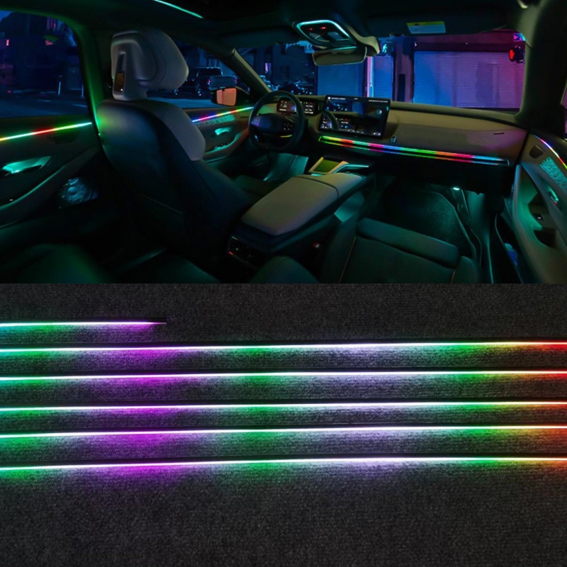 Luz ambiental LED sinfónica para coche 64 RGB guía de luz acrílica Interior atmósfera de decoración de coche de fibra óptica 18/14/10/6 en 1 Universal