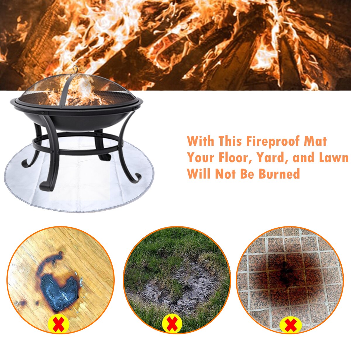 24 Inch Round Fire Pit Mat Heat Shield Fireproof Mat Outdoor/Indoor Patio Wood Deck Ground Protect Cover BBQ Grill Fireplace
