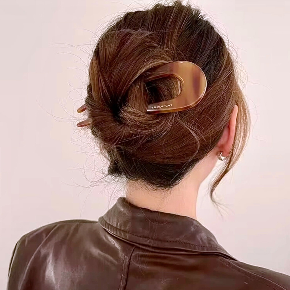 Horquillas simples en forma de U con estampado de leopardo, horquilla para el pelo geométrica de acetato para hacer moños, herramientas de peinado Vintage DIY para mujeres y niñas