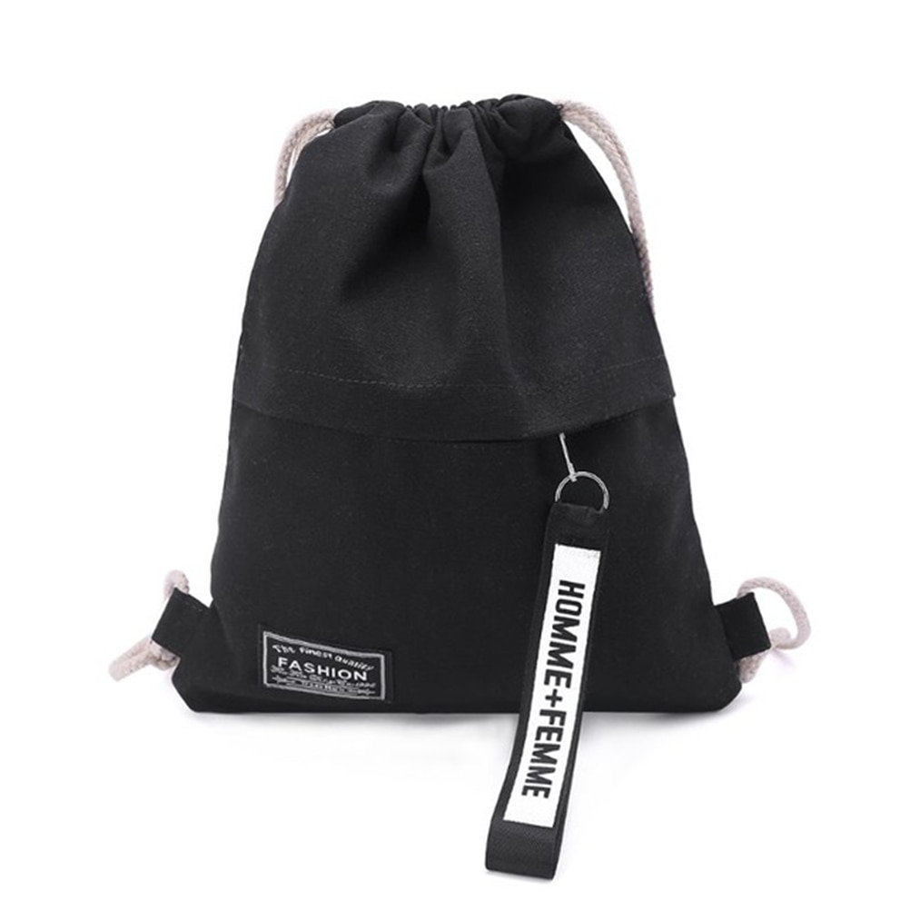 Vrouwen School Gym Tasje Cinch Sack Canvas Storage Pack Rugzak Rugzak Pouch Mochila Tasje Reizen Rugzakken: Black