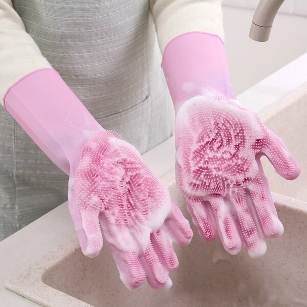 1 Paar Magic Silicone Borstel Afwassen Handschoenen Keuken Schoon Multifunctionele Huishouden Silicagel Wassen Handschoenen Keuken Tool