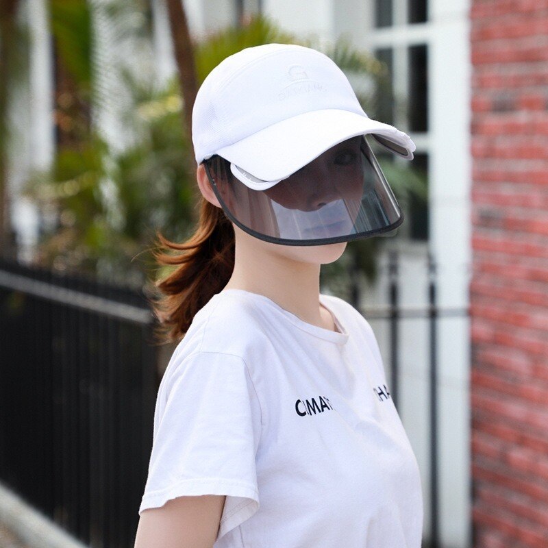 Sun Visors for Women Men Face Cover Protection Sun Shield Visor Hats Adjustable Long Visor Brim Face Shield Anti-Droplet Unisex