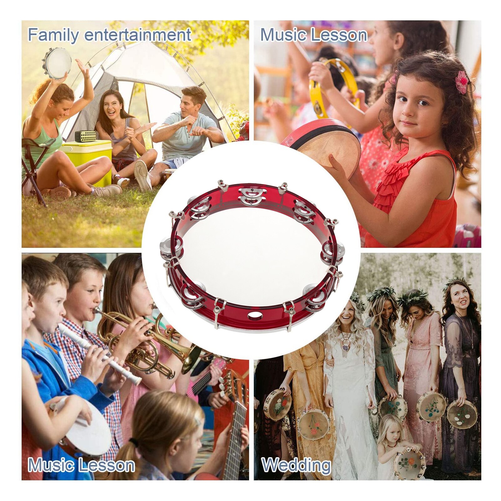 10 Polegada Handheld Tambourine Fileira Dobro Pandeiro Drum Set Instrumento de Percussão Instrumento Musical Brinquedo Educativo para Igreja