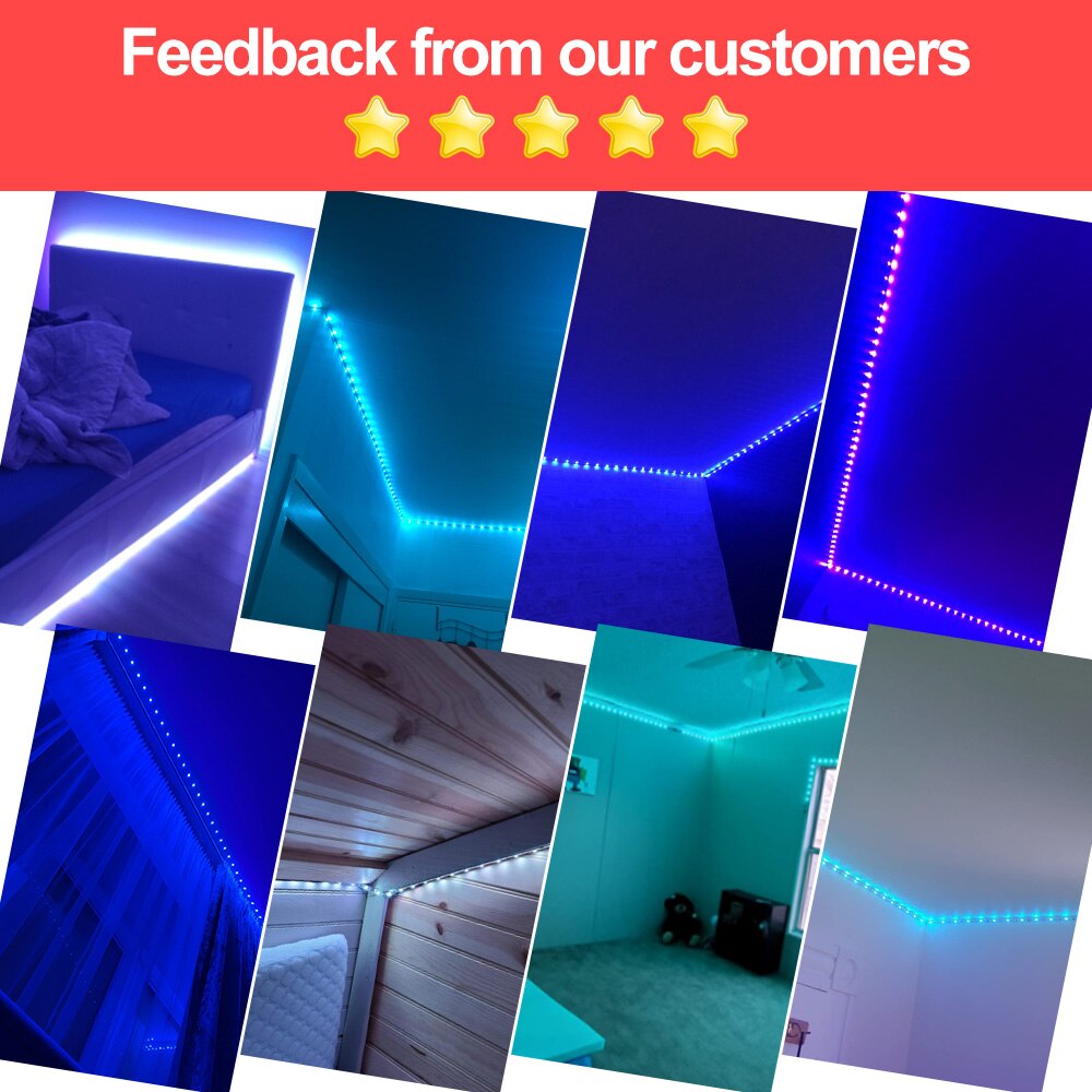 20M 50ft Tuya Wifi LED Strip 12V 5m Work with Alexa Google Assistant Bluetooth Control RGB 5050 Tape Ribbon Neon Light for Room