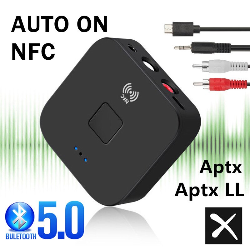 Bluetooth rca-mottagare 5.0 aptx ll aac 3.5mm 3.5 jack aux trådlös ljudadapter stereomusik för tv bilhögtalare med mikrofon nfc