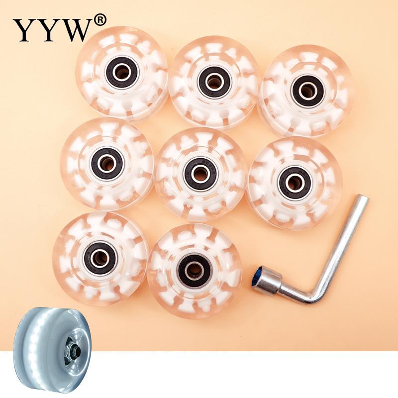 4pcs/Lot Flash Wheels PU Rubber Skate Wheels Luminated 82A Roller Skates With Ball Bearings Quad Double 2 Row Line Accessories: white