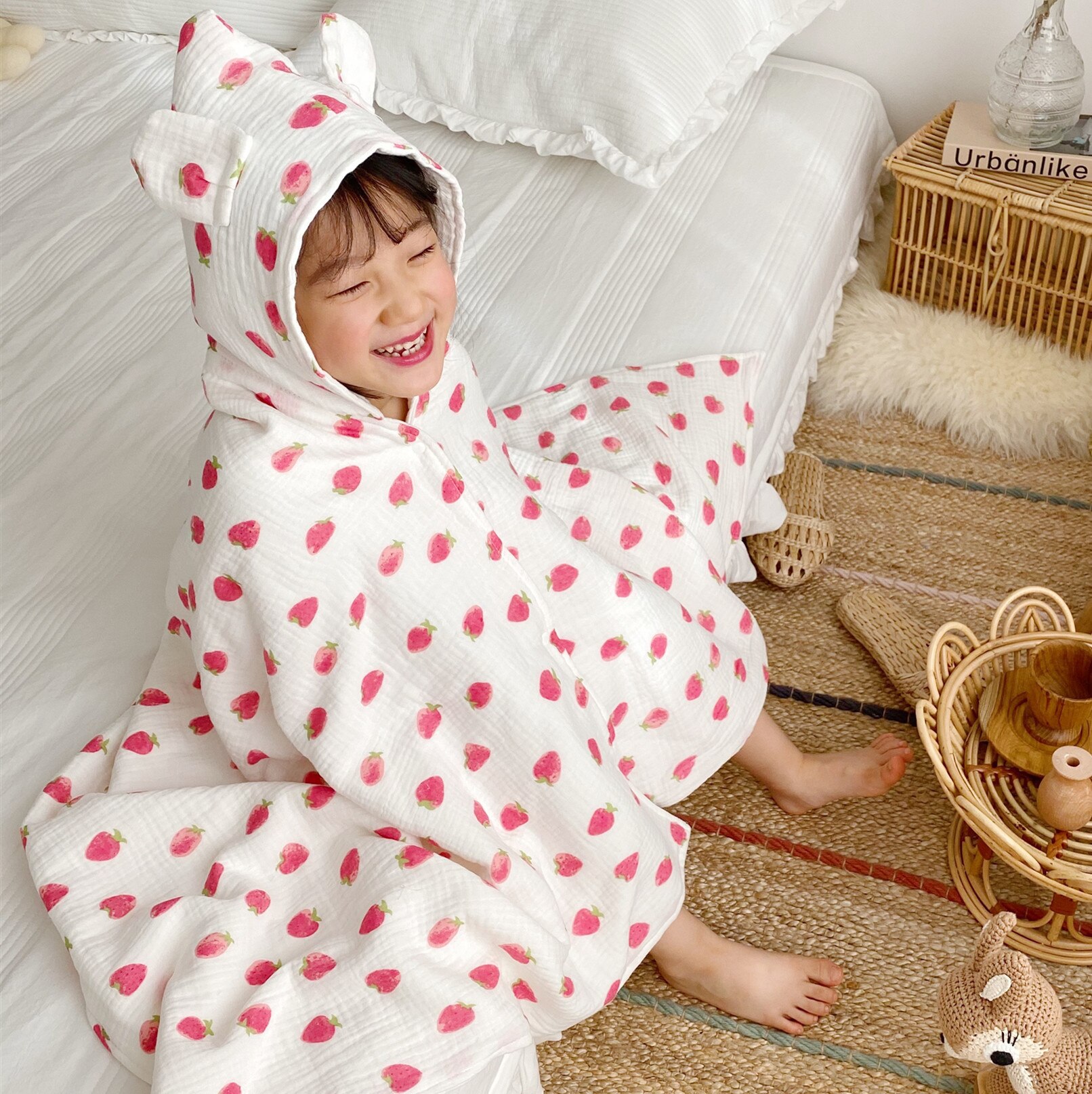 Kids Katoen Gaas Handdoek Mode Print Met Hoed Dekens Zomer Quilt Dunne Airconditioning Baby Meisjes Jongens Badjas BBX062