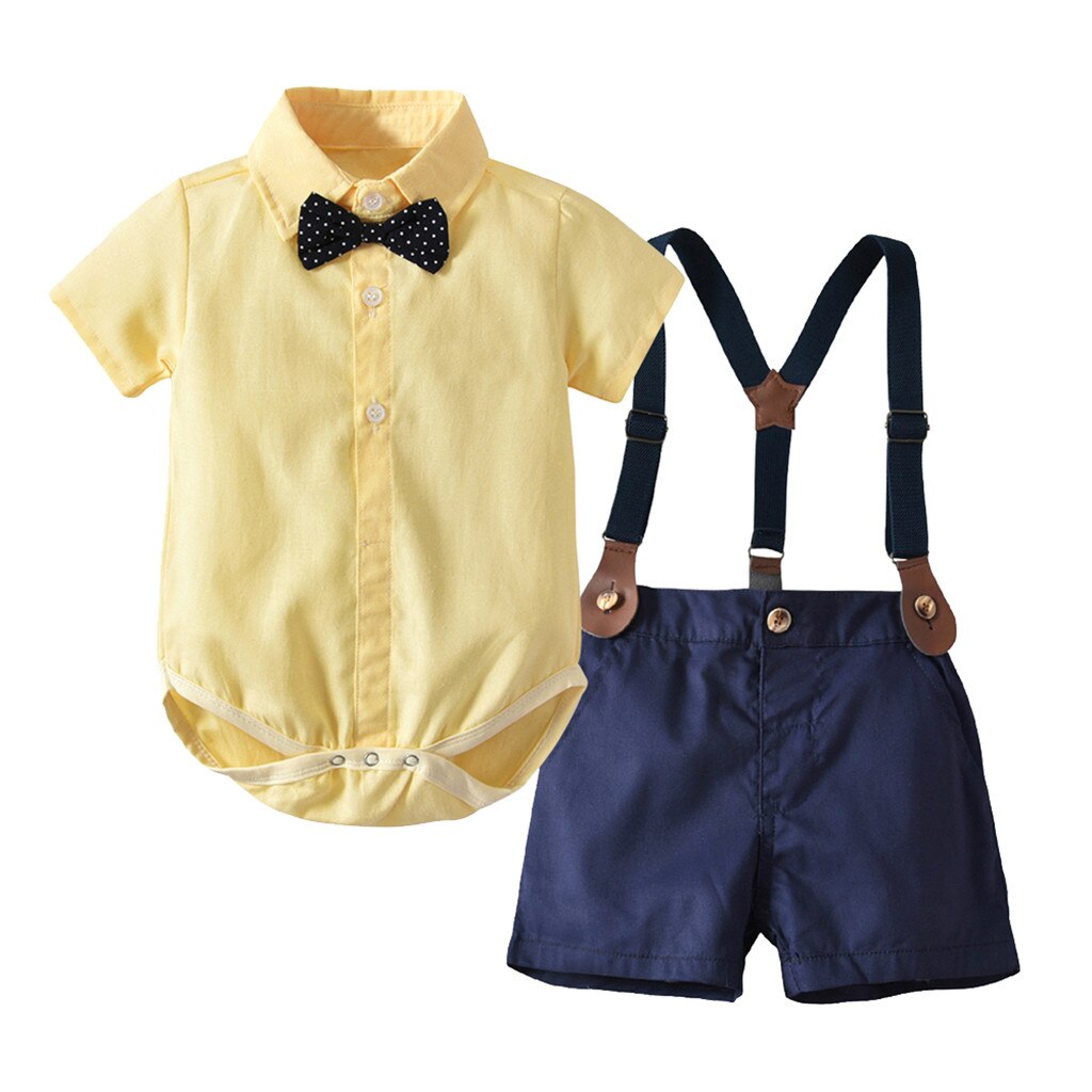 Baby Baby Jongens zomer Gentleman Strikje Romper + Shorts Overalls Outfits Kleding