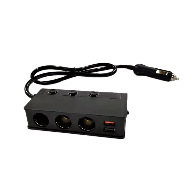 Snabbladdning 3.0 cigarettändare splitter , 12v/24v 3- uttag elbil splitter med led voltmeter strömbrytare , 4 usb snabb ut
