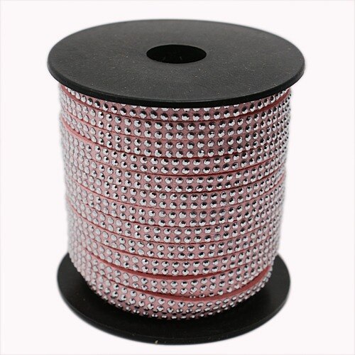 2 Row Silver Aluminum Studded Korea Faux Suede Cord 5x2mm Jewelry Findings about 20yards/roll: Pink