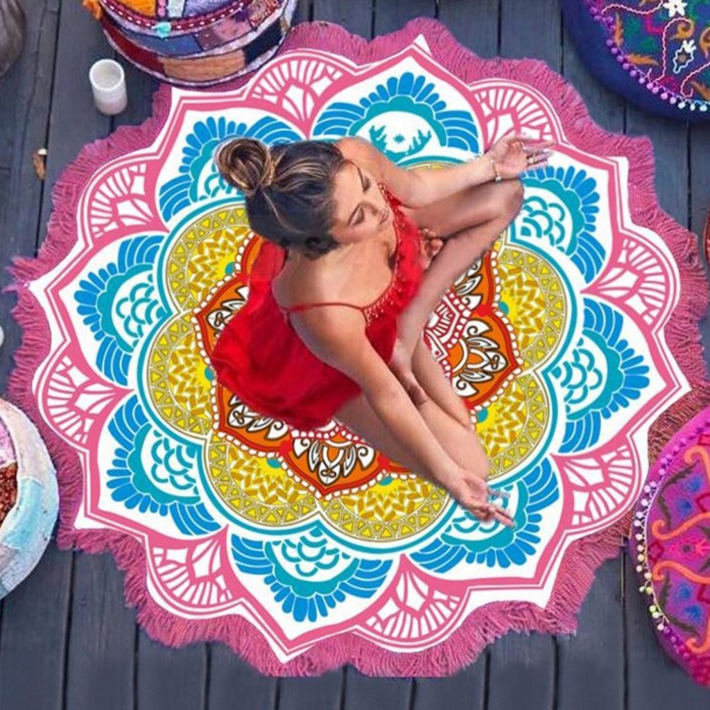 Mandala strandlaken indian grote lotus afdrukken yoga mat ronde kwastje wandtapijt totem deken hippy boho tafelkleed 150 cm/59''