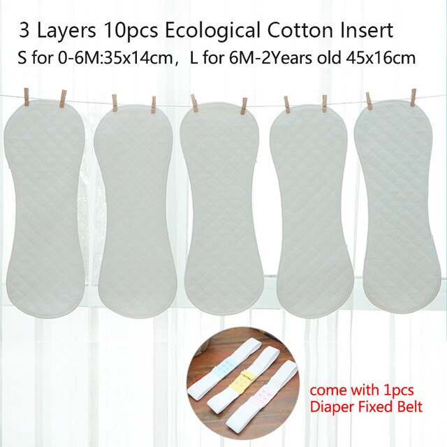 100% Cotton Baby Diaper Inserts 10 Layers Washable Cloth Diapers for Newborns Children 5/10 pcs Reusable Nappies Liners: M-5pcs / L for 6m-2 years old