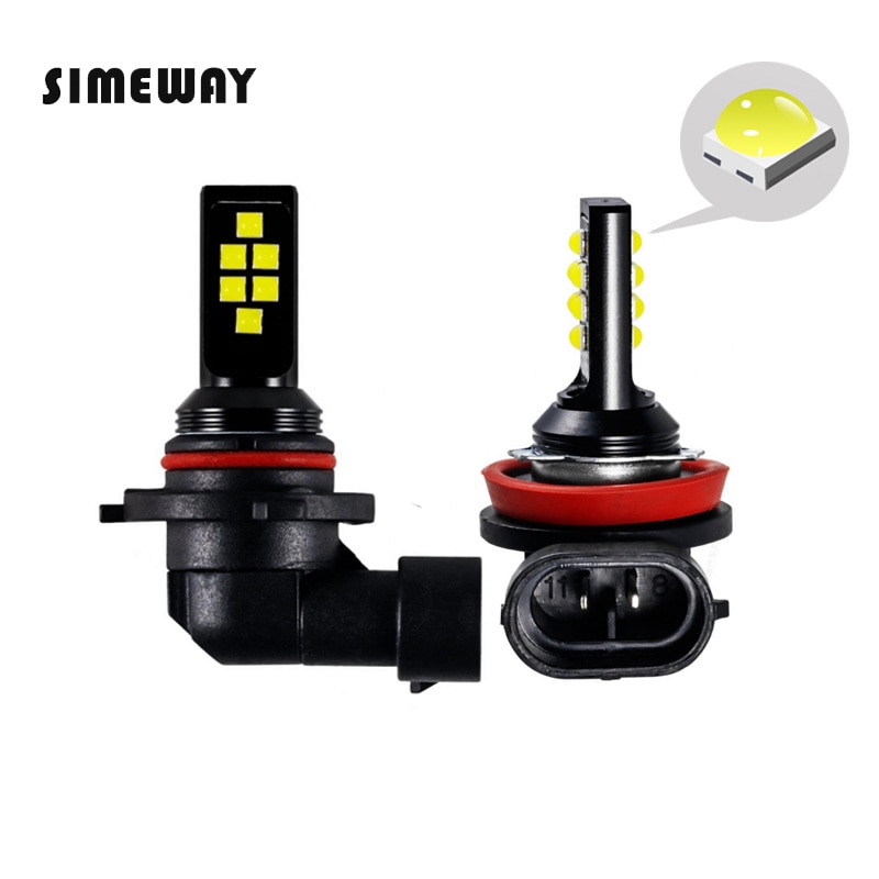 2 st bil  h16 h11 h8 led dimljus  h1 h4 h7 hb4 9005 h16 glödlampa  h3 h27 12 smd 3030 3000k gula 6000k vita auto led ljus  dc 12v