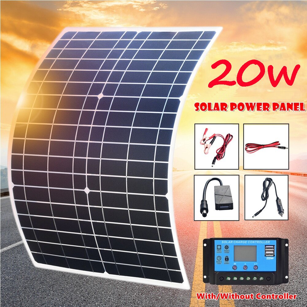 20w Solar Panel Flexible With 10A 12v 24v Controller Car Charger For RV Car Boat LCD Display Powebank camping hiking car boat: 20w kit controller