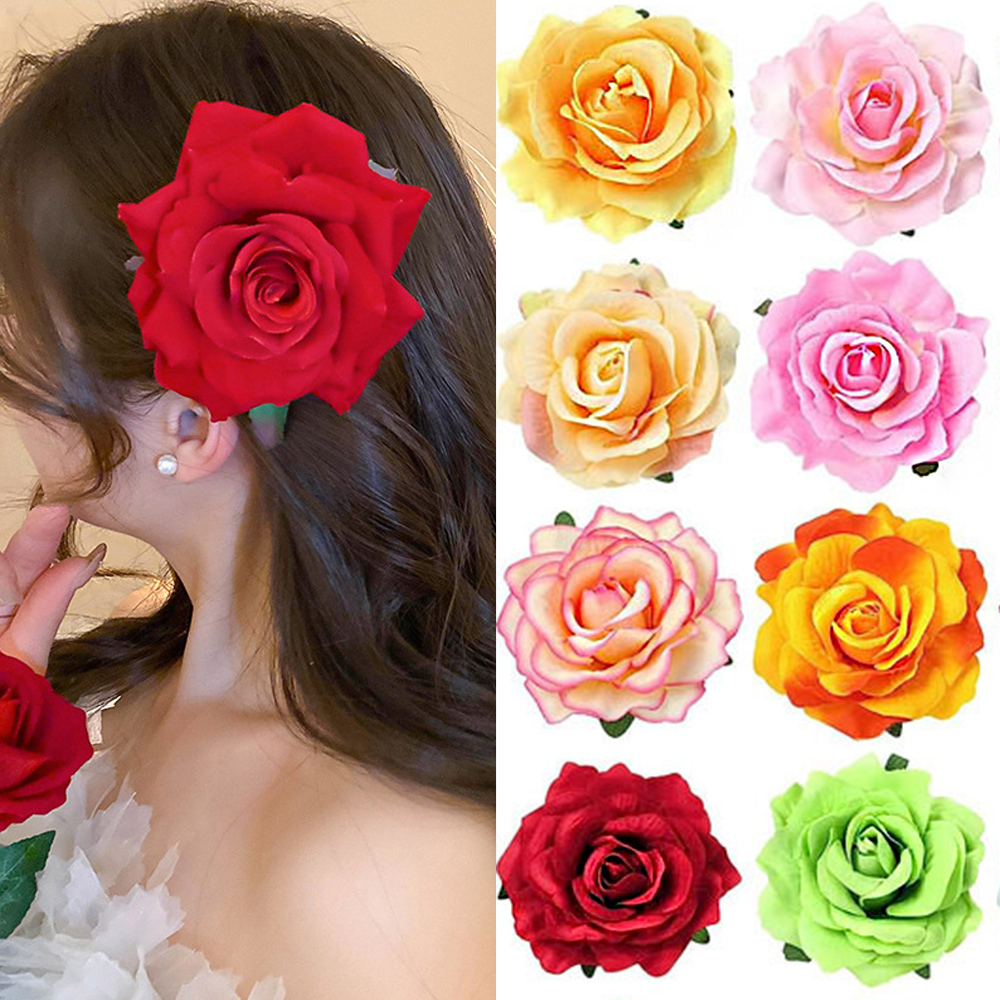 Horquillas y broche de flor rosa de tela dulce para mujer y niña, accesorios de playa, pinzas para el pelo, pasadores, tocado