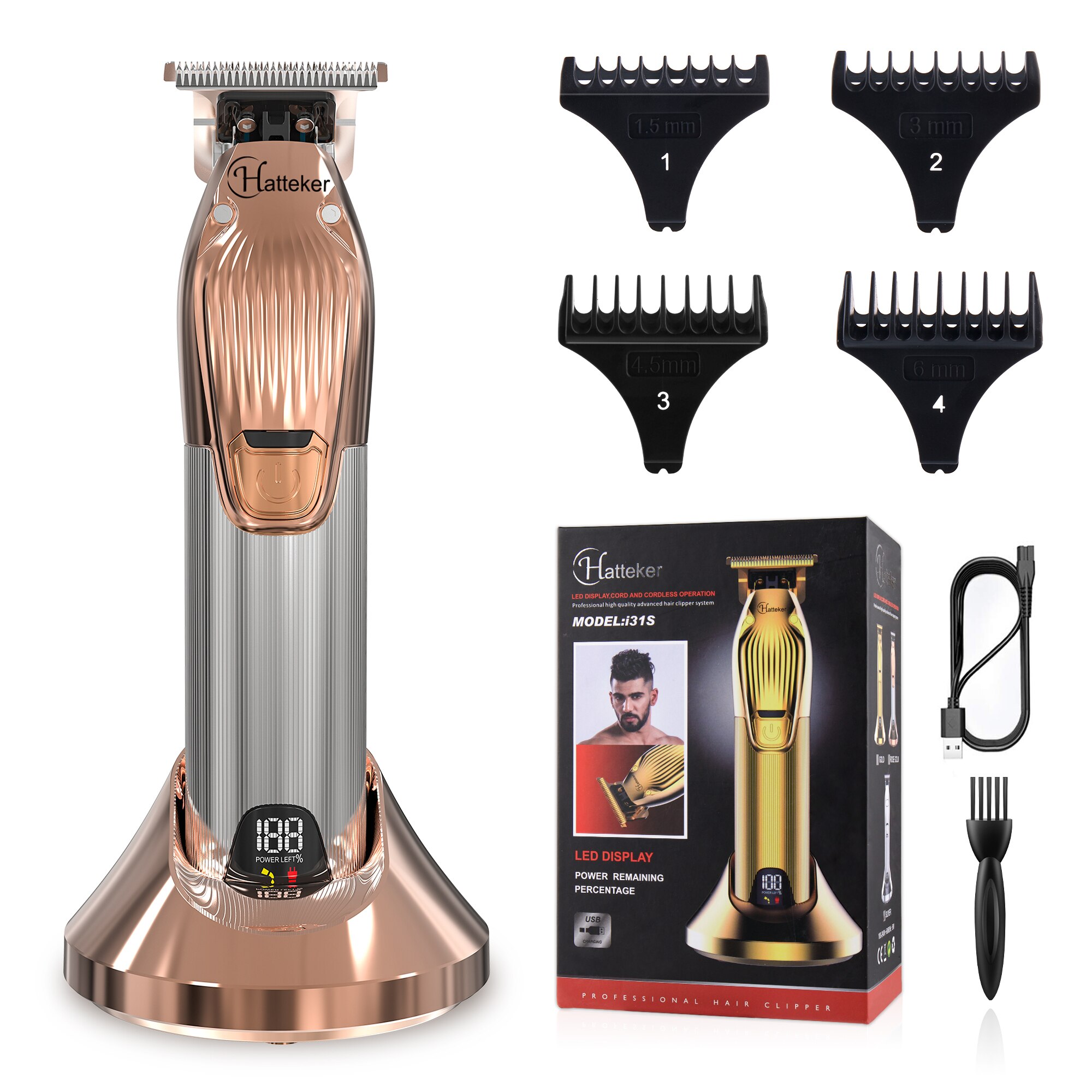 Hatteker Hair Clippers Cordless Pro Li Outlining Trimmer T-blade Hair Cutting Kit Barber Beard Trimmer Kids USB: black