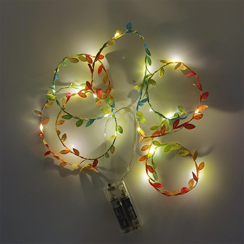 Guirnalda de hojas blancas cálidas para decoración del hogar, luces de hadas alimentadas por batería, con hojas de vid y hiedra, para bodas y jardín, 20 led: MULTI