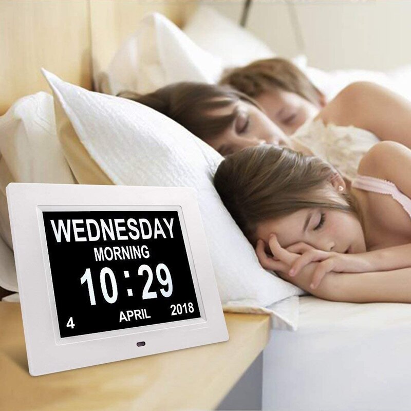 7 Inch Digital Calendar Day Clock Large Clear Digits Display Alarm Clock with HD Digital Photo Frame: EU Plug