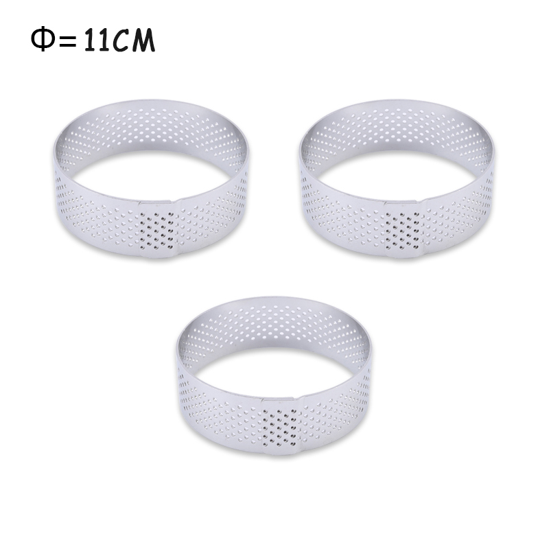 Tart Ring Stainless Steel Tartlet Mold Circle Cutter Pie Ring Heat-Resistant Perforated Cake Mousse Molds Tart Pastry: 11cm 3pcs