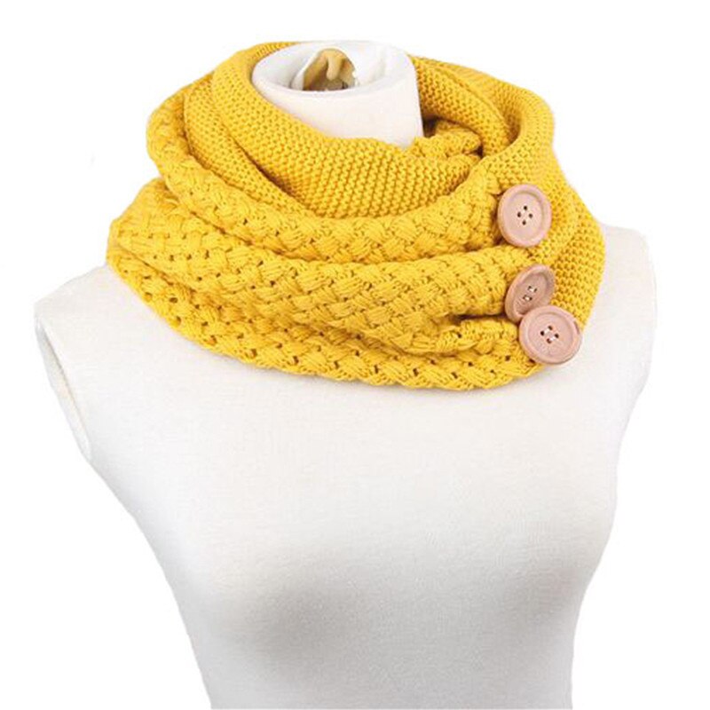 Winter Warm Knit Infinity Sjaal Luxe Vrouwen Effen Kleur Gehaakte Patroon Basic Chunky Grote Knop Gebreide Snood Ring Sjaal: Yellow