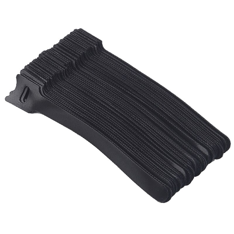 50pcs Type Back-To-Back Solid Color Nylon Velcro Cable Tie Wire And Battery Rod Ring Belt Strap Tie Hook Ring: black
