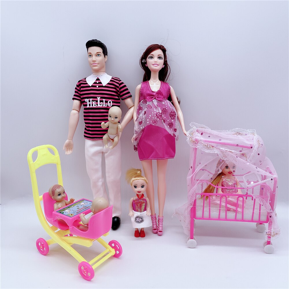 11.5 "/ 5" 2020 mais recente moda grávida barbies boneca mãe-criança combinação banheira + dupla cadeira de jantar crianças brinquedo plástico: DY156-8