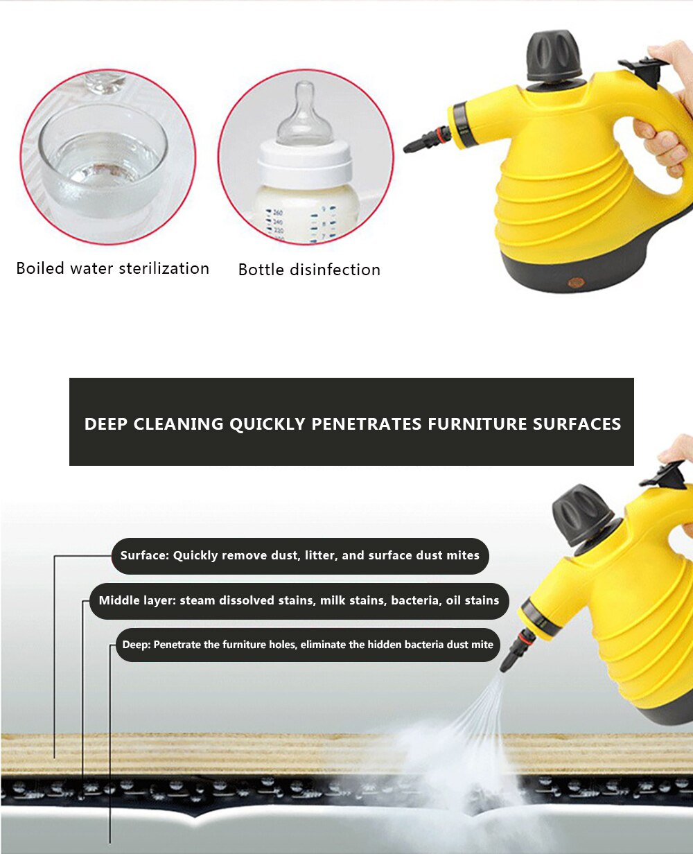 Handheld Steam Cleaner Multi-Purpose Pressurized Portable Steamer with 9-Piece Accessory Set for Bathroom Kitchen Surfaces Car